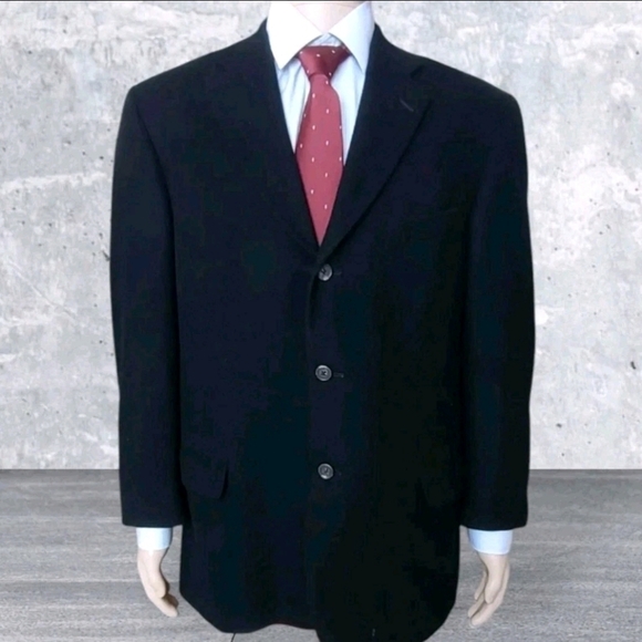 Eddie Bauer Blazer Mens 42R Black Made USA Camel Hair Classic Sport Coat Jacket